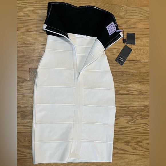 NWT- HERVE LEGER Black & White Strapless Bandage Knit Midi Cocktail Party Dress - Picture 8 of 13